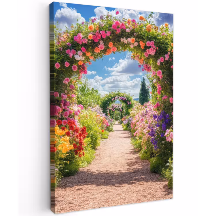 Doorkijk - Bloemen - Kleurrijk - Natuur Tuinposter op houten frame 2 cm dik klein -3d