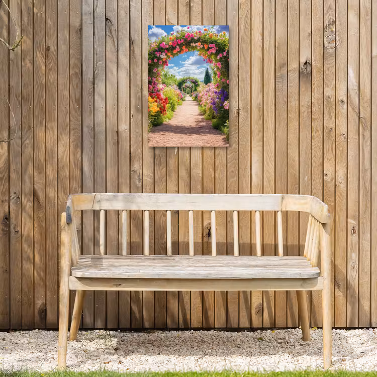 Doorkijk - Bloemen - Kleurrijk - Natuur Tuinposter op houten frame 2 cm dik klein -sfeer4