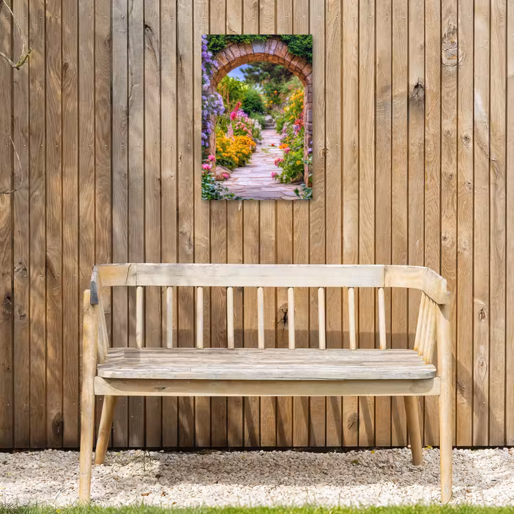 Doorkijk - Bloemen - Pad - Natuur Tuinposter op houten frame 2 cm dik klein -sfeer4