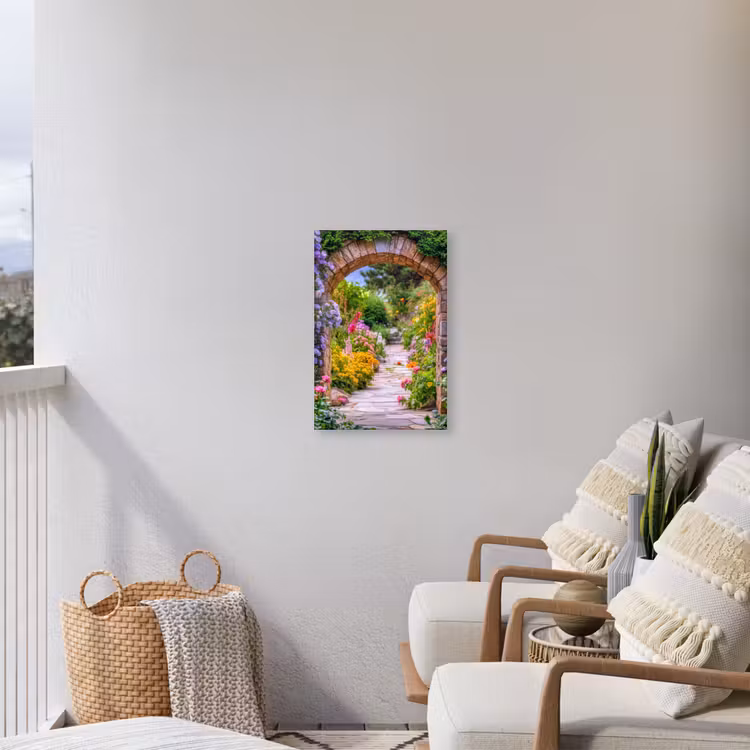 Doorkijk - Bloemen - Pad - Natuur Tuinposter op houten frame 2 cm dik klein -sfeer1