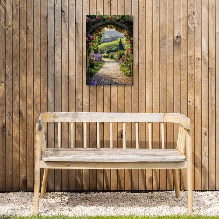 Doorkijk - Tuinboog - Bloemen - Natuur - Pad Tuinposter op houten frame 2 cm dik klein -sfeer4