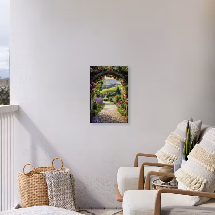 Doorkijk - Tuinboog - Bloemen - Natuur - Pad Tuinposter op houten frame 2 cm dik klein -sfeer1