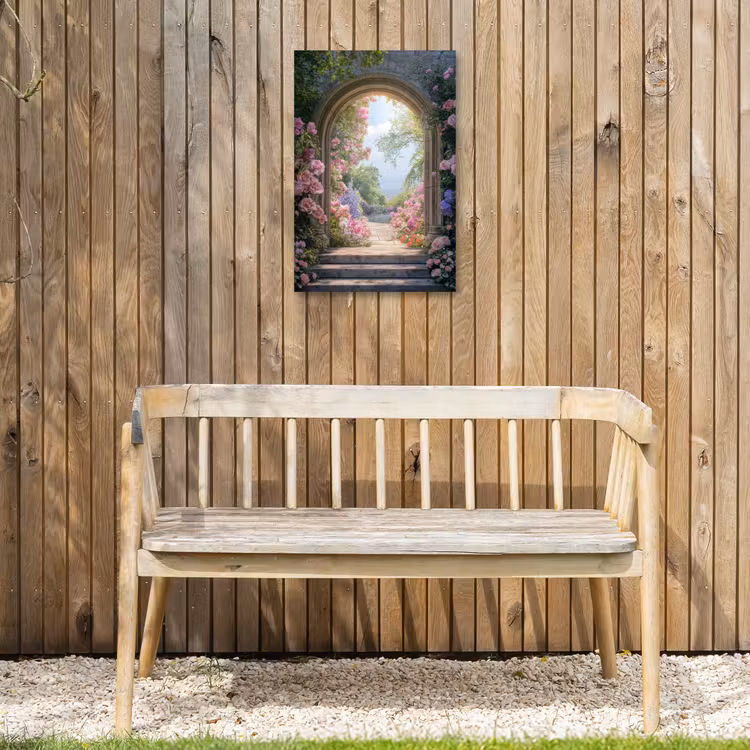 Doorkijk - Rozen - Vintage - Bloemen Tuinposter op houten frame 2 cm dik klein -sfeer4