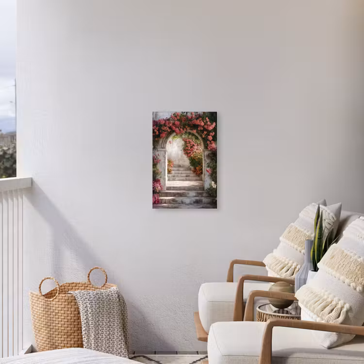 Doorkijk - Rozen - Vintage - Poort Tuinposter op houten frame 2 cm dik klein -sfeer1