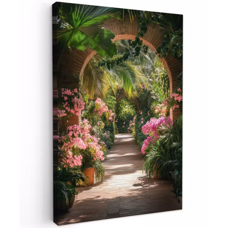 Doorkijk - Tropisch - Bloemen - Natuur Tuinposter op houten frame 2 cm dik klein -3d