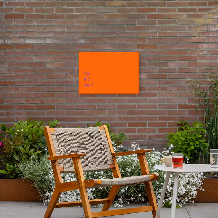 See te good - Paars - Oranje Tuinposter op houten frame 2 cm dik klein -sfeer3