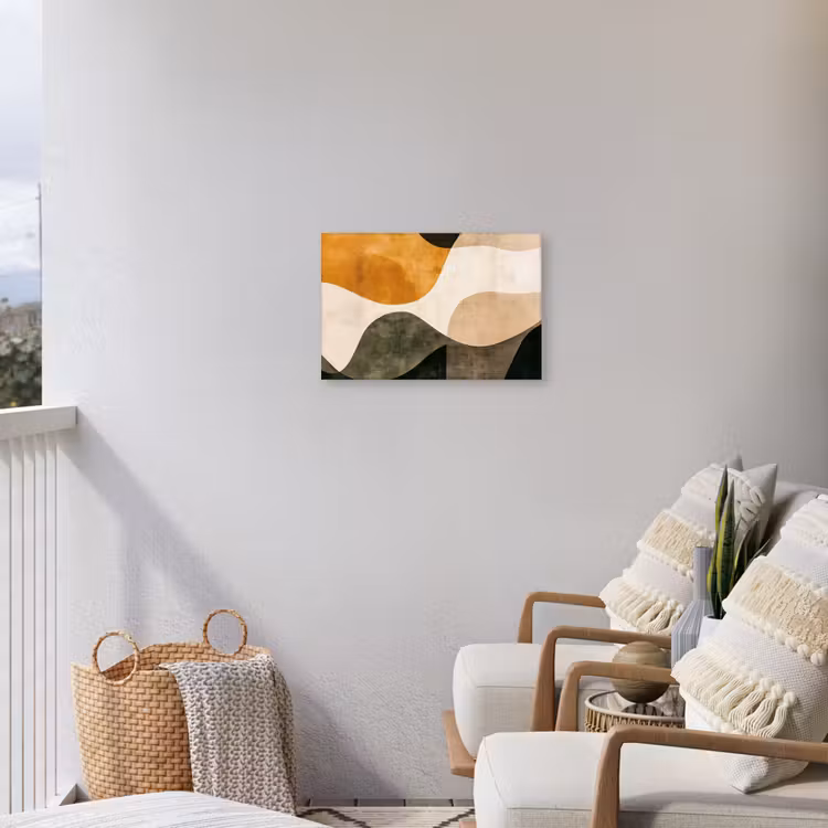 Vormen - Okergeel - Abstract Tuinposter op houten frame 2 cm dik klein -sfeer1