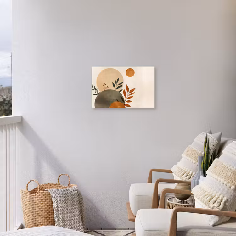 Vormen - Rond - Bladeren - Beige Tuinposter op houten frame 2 cm dik klein -sfeer1