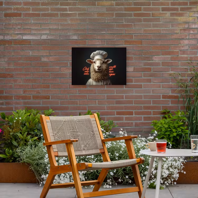 Schaap - Kokskleding - Neon - Quote Tuinposter op houten frame 2 cm dik klein -sfeer3