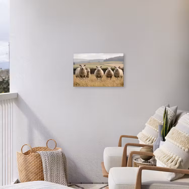 Schapen - Weidenlandschap - Heuvels Tuinposter op houten frame 2 cm dik klein -sfeer1