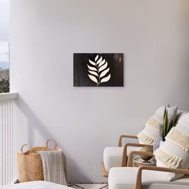 Blad - Wit - Minimalistisch Tuinposter op houten frame 2 cm dik klein -sfeer1