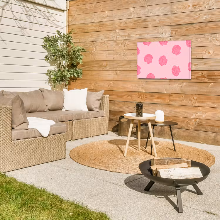 Schelp - Patroon - Zee - Modern - Roze Tuinposter op houten frame 2 cm dik klein -sfeer2