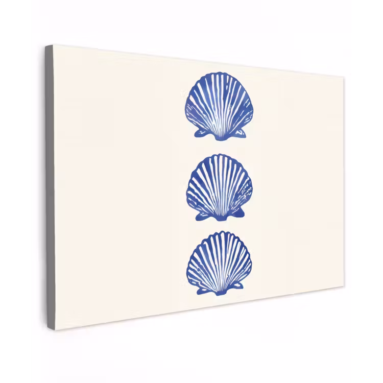 Schelpen - Blauw - Patroon Tuinposter op houten frame 2 cm dik klein -3d