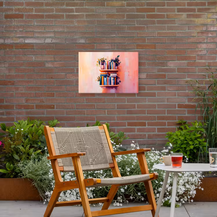 Planken - Boeken - Bladeren Tuinposter op houten frame 2 cm dik klein -sfeer3