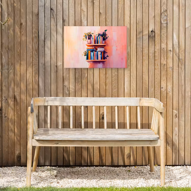 Planken - Boeken - Bladeren Tuinposter op houten frame 2 cm dik klein -sfeer4