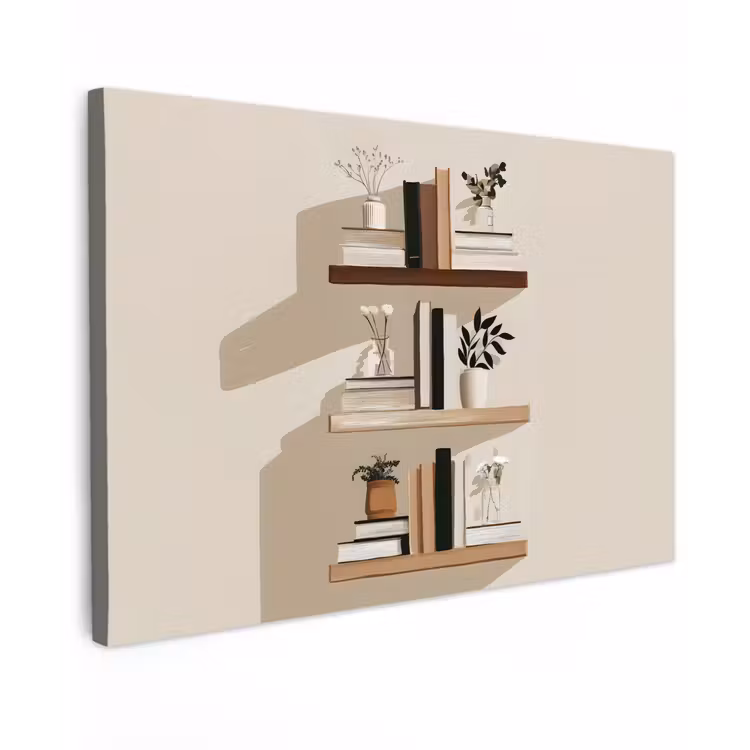 Plankjes - Boeken - Vaasjes - Planten Tuinposter op houten frame 2 cm dik klein -3d