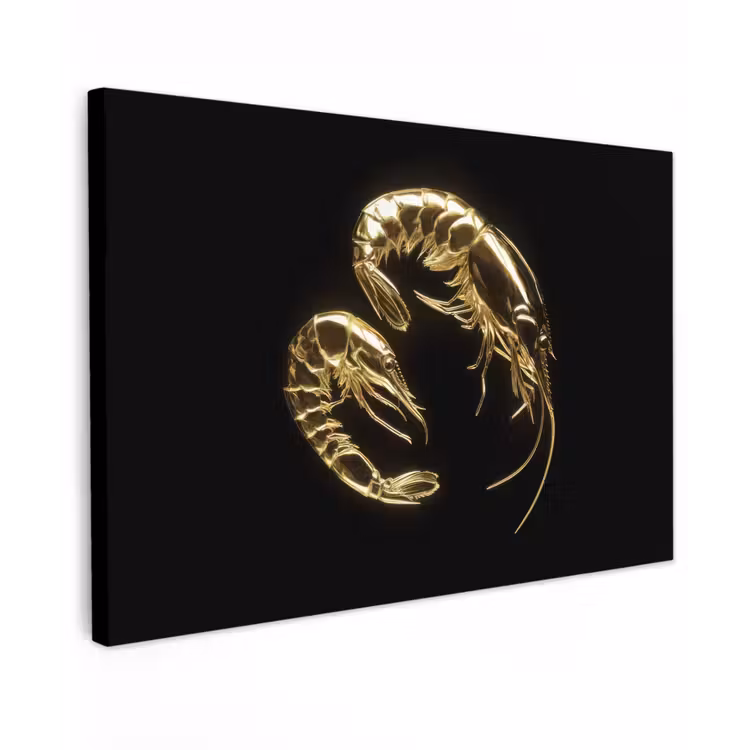Garnalen - Zwart - Goud - Dieren Tuinposter op houten frame 2 cm dik klein -3d