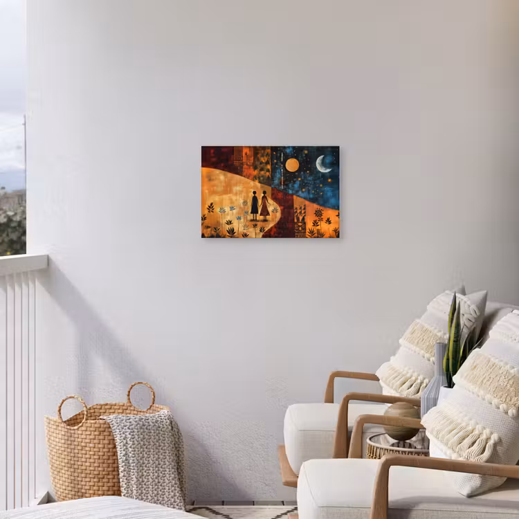 Silhouetten - Abstract - Zon - Maan Tuinposter op houten frame 2 cm dik klein -sfeer1