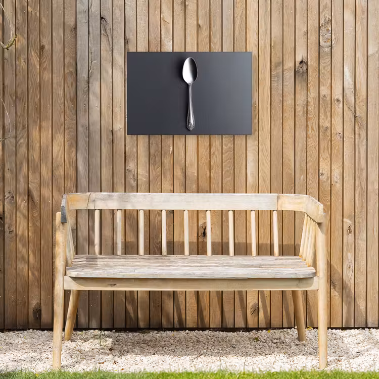 Zilver - Metaal - Lepel Tuinposter op houten frame 2 cm dik klein -sfeer4