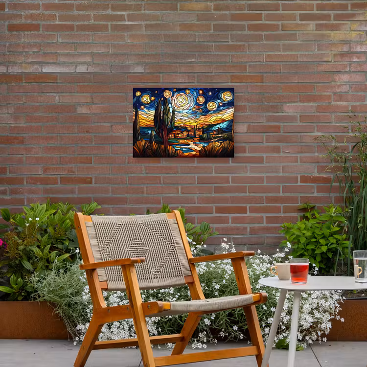 Hemel - Sterren - Mozaïek - Huizen Tuinposter op houten frame 2 cm dik klein -sfeer3