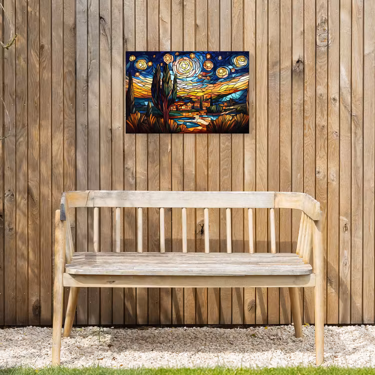 Hemel - Sterren - Mozaïek - Huizen Tuinposter op houten frame 2 cm dik klein -sfeer4