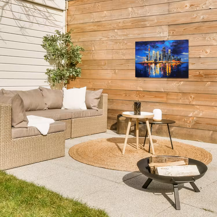 Skyline Toronto - Modern - Stadslicht - Blauw Tuinposter op houten frame 2 cm dik klein -sfeer2