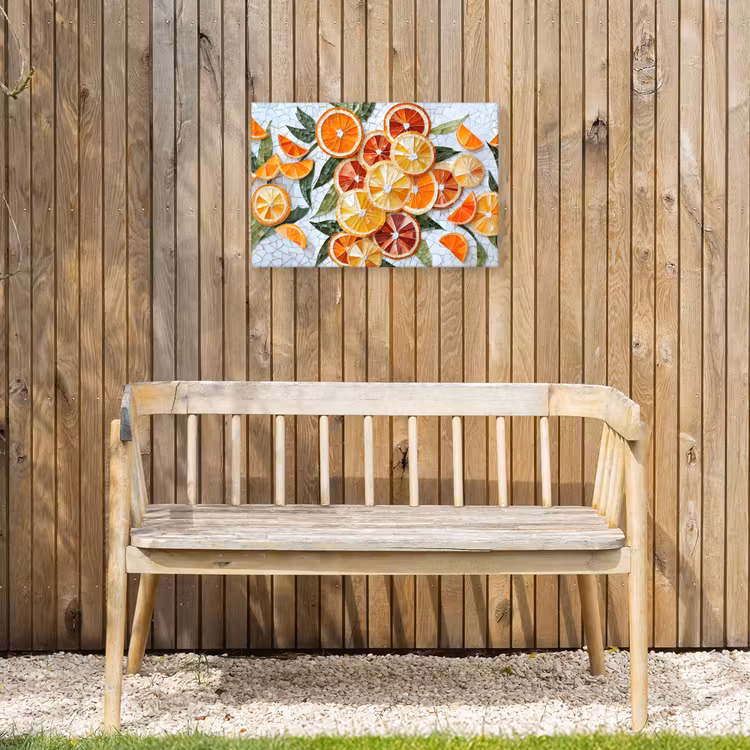 Schijfjes - Fruit - Oranje - Mozaïek Tuinposter op houten frame 2 cm dik klein -sfeer4