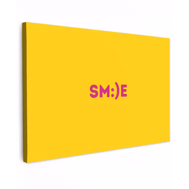 Smile - Roze - Geel Tuinposter op houten frame 2 cm dik klein -3d