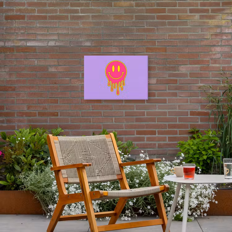 Smiley - Drip - Neon Tuinposter op houten frame 2 cm dik klein -sfeer3