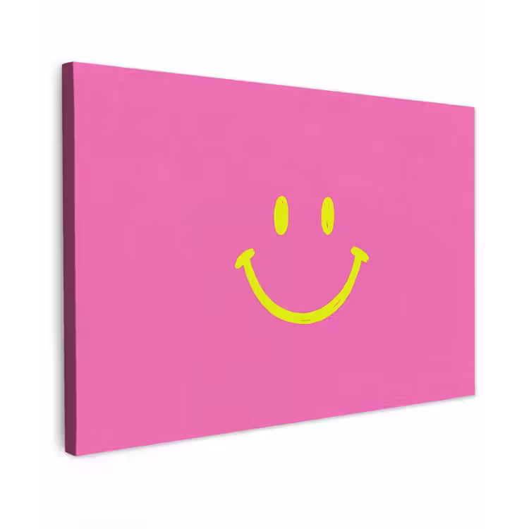 Smiley - Vrolijk - Roze Tuinposter op houten frame 2 cm dik klein -3d
