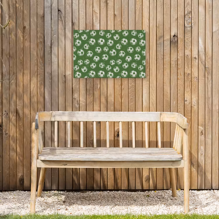 Voetbal - Sport - Groen Tuinposter op houten frame 2 cm dik klein 845 -sfeer4