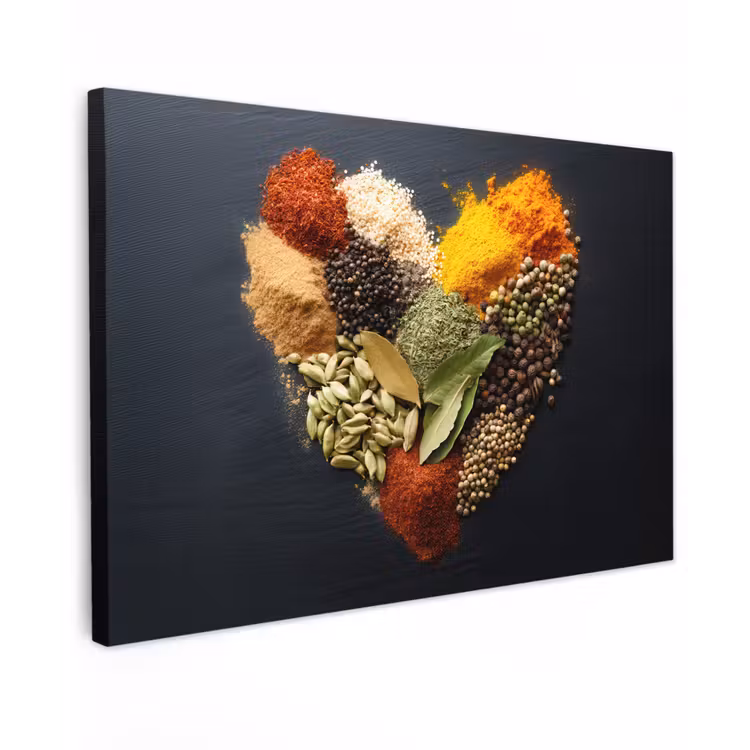 Specerijen - Mix - Hartvorm - Zwart Tuinposter op houten frame 2 cm dik klein -3d