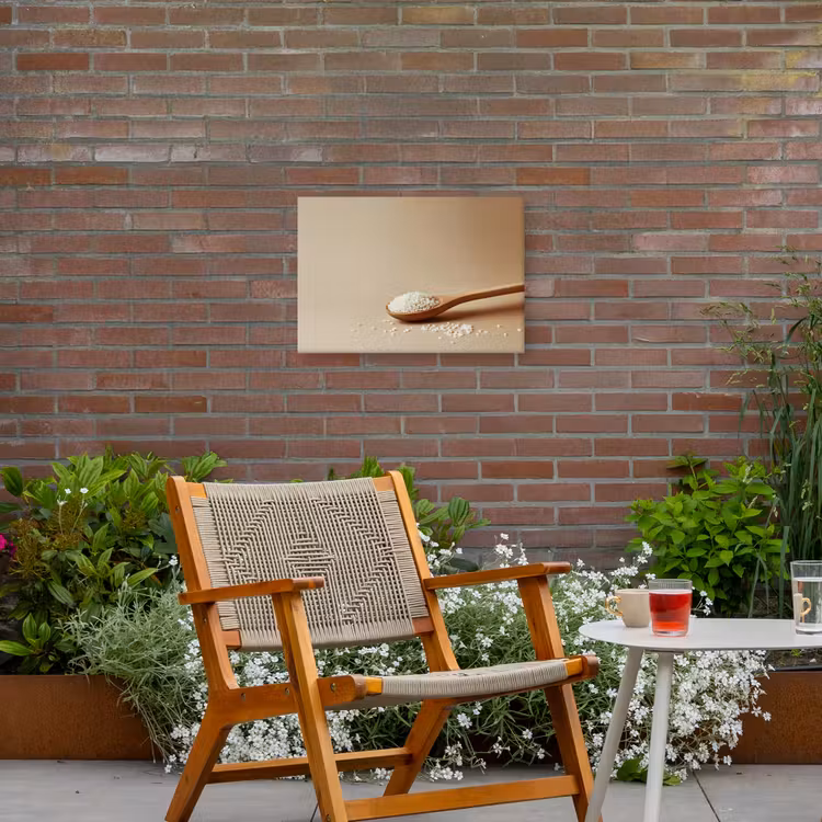 Lepel - Rijst - Hout - Beige Tuinposter op houten frame 2 cm dik klein -sfeer3