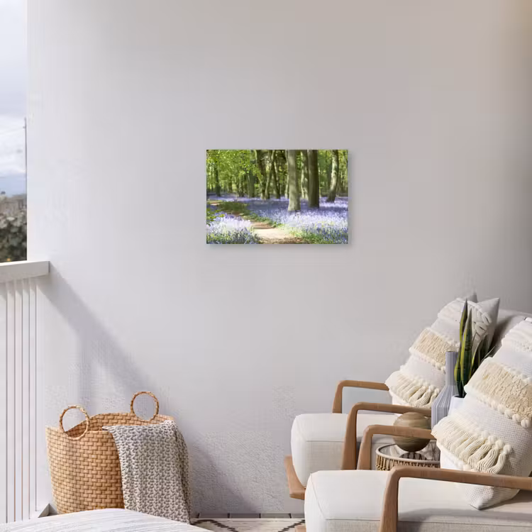 Lente bos met blauwe bloemen Tuinposter op houten frame 2 cm dik klein -sfeer1