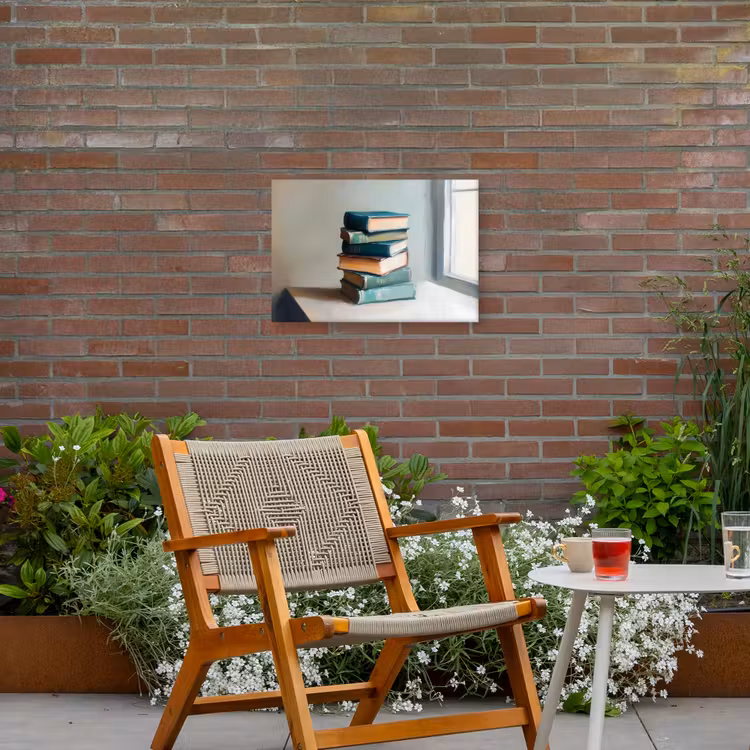 Stapel - Boeken - Groen - Daglicht Tuinposter op houten frame 2 cm dik klein -sfeer3
