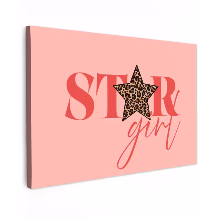 Star girl - Roze - Panter - Ster Tuinposter op houten frame 2 cm dik klein -3d