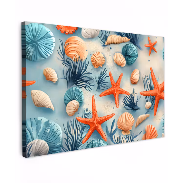 Zeesterren - Schelpen - Illustratie - Zand Tuinposter op houten frame 2 cm dik klein -3d