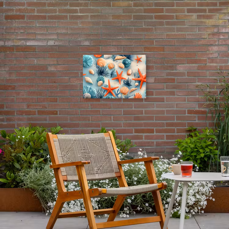 Zeesterren - Schelpen - Illustratie - Zand Tuinposter op houten frame 2 cm dik klein -sfeer3