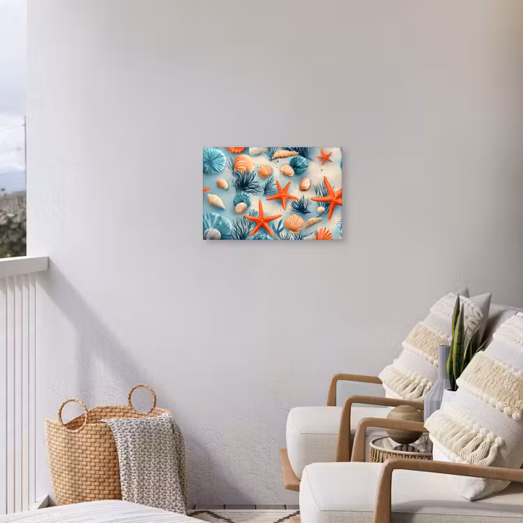 Zeesterren - Schelpen - Illustratie - Zand Tuinposter op houten frame 2 cm dik klein -sfeer1