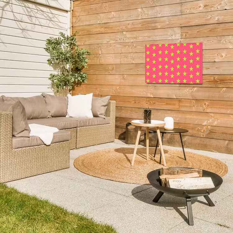 Sterren - Patroon - Roze Tuinposter op houten frame 2 cm dik klein 845 -sfeer2