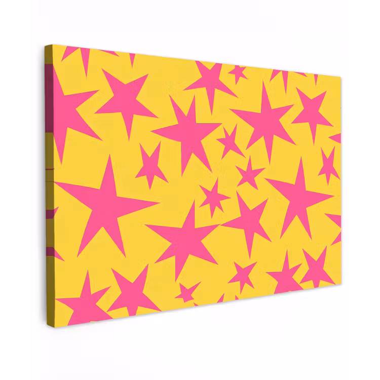Sterren - Patroon - Roze - Geel Tuinposter op houten frame 2 cm dik klein 845 -3d