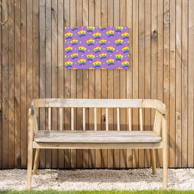 Sterren - Regenboog - Paars Tuinposter op houten frame 2 cm dik klein 845 -sfeer4
