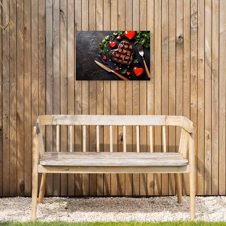 Steak - Hart - Bestek Tuinposter op houten frame 2 cm dik klein -sfeer4