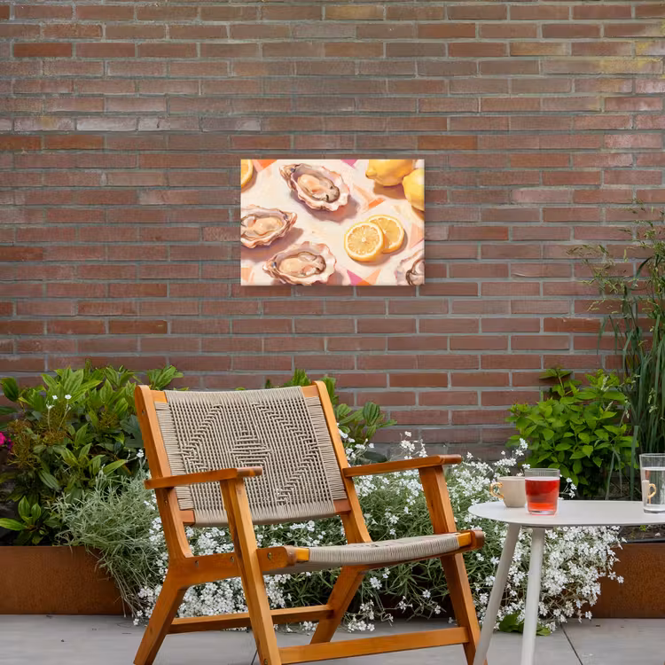 Stilleven - Citroenen - Oesters - Abstract - Oranje Tuinposter op houten frame 2 cm dik klein -sfeer3