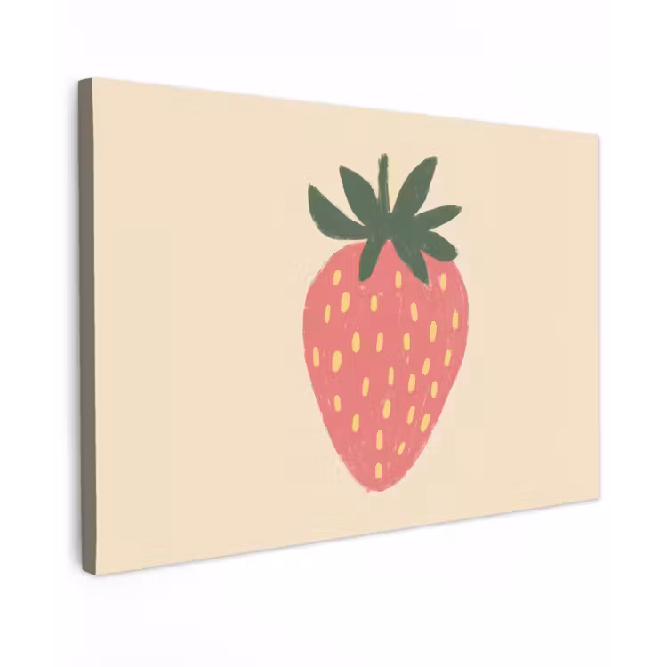 Aardbei - Minimalistisch - Rood - Fruit Tuinposter op houten frame 2 cm dik klein -3d