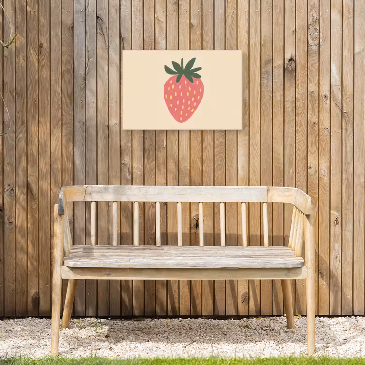 Aardbei - Minimalistisch - Rood - Fruit Tuinposter op houten frame 2 cm dik klein -sfeer4
