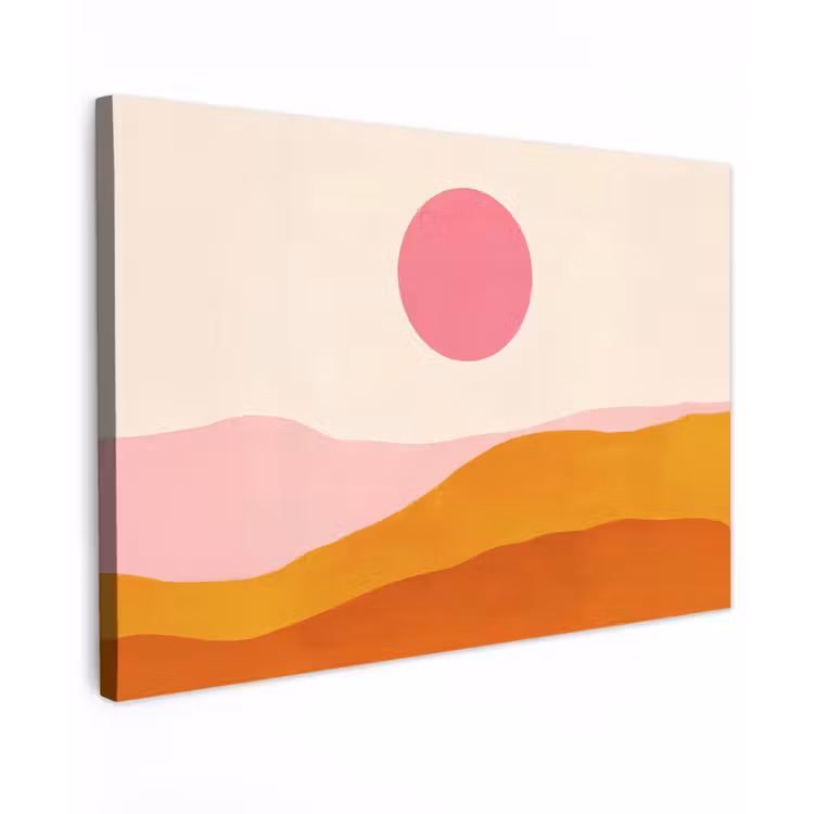 Zon - Heuvels - Abstract - Roze Tuinposter op houten frame 2 cm dik klein -3d