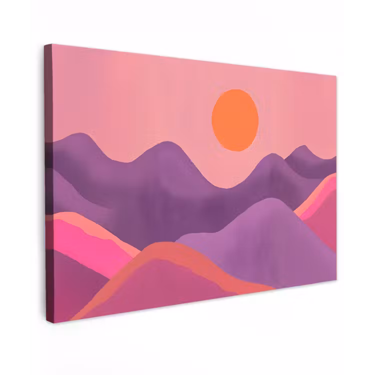 Zon - Heuvels - Paars - Abstract Tuinposter op houten frame 2 cm dik klein -3d