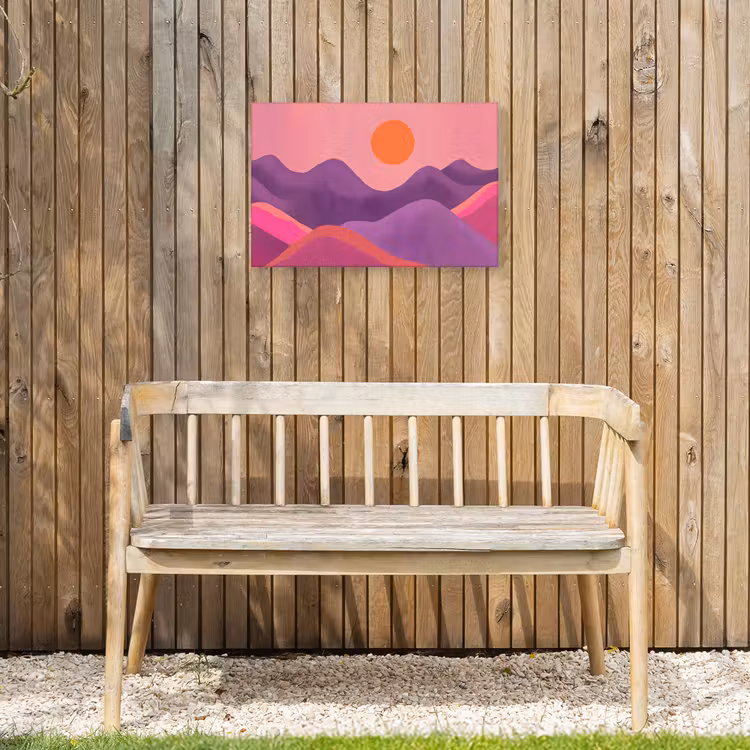Zon - Heuvels - Paars - Abstract Tuinposter op houten frame 2 cm dik klein -sfeer4