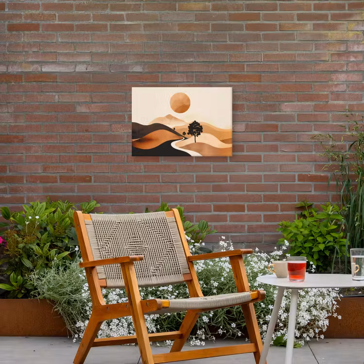 Zon - Heuvels - Boom - Abstract Tuinposter op houten frame 2 cm dik klein -sfeer3
